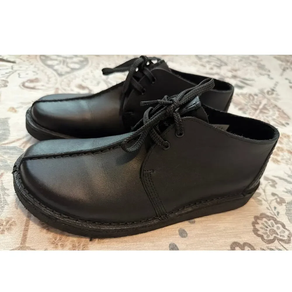 Clarks Originals Desert Trek O Youth Boots Black Leather 6 W Wide